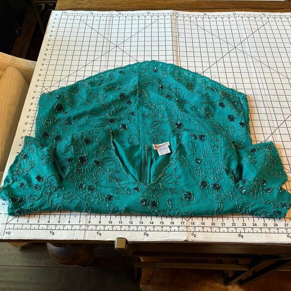 Roaman's Vintage Silk Beaded Sequined Teal Short Sleeved Blouse Top Shirt Sz 24W - Picture 7 of 9